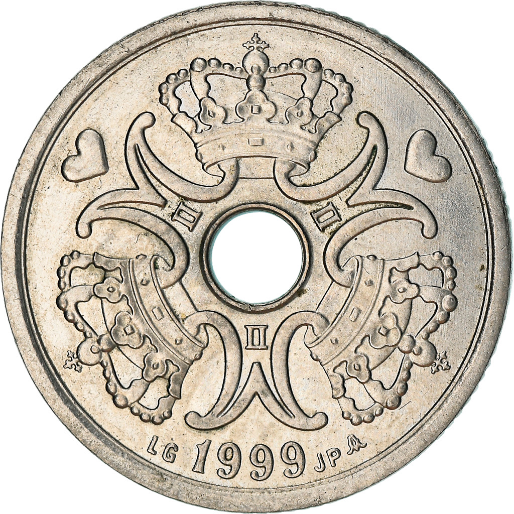 Moneda, Dinamarca, Margrethe II, 2 Kroner, 1999, Copenhagen, EBC, Cobre -