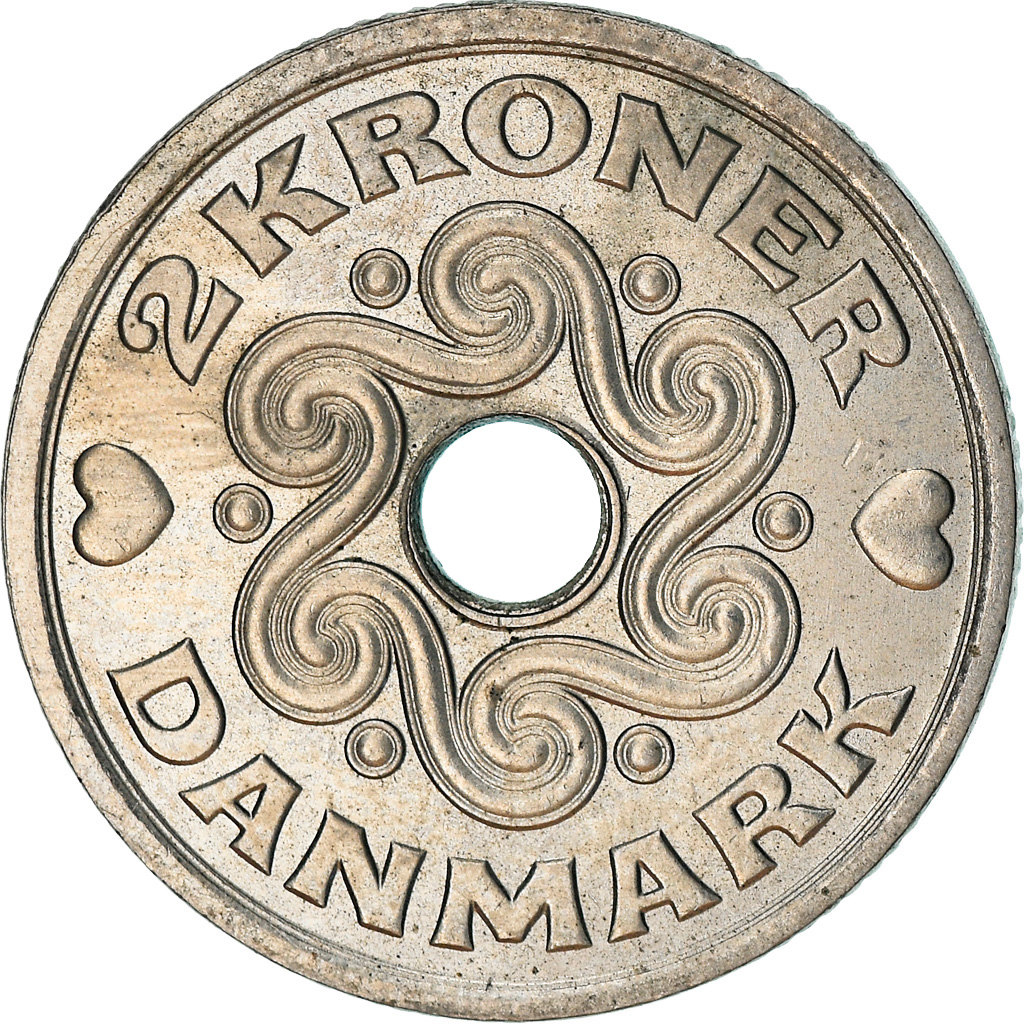 Moneda, Dinamarca, Margrethe II, 2 Kroner, 1999, Copenhagen, EBC, Cobre -