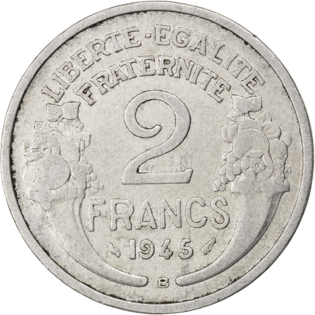 Coin, France, Morlon, 2 Francs, 1945, Beaumont le Roger, , Aluminum