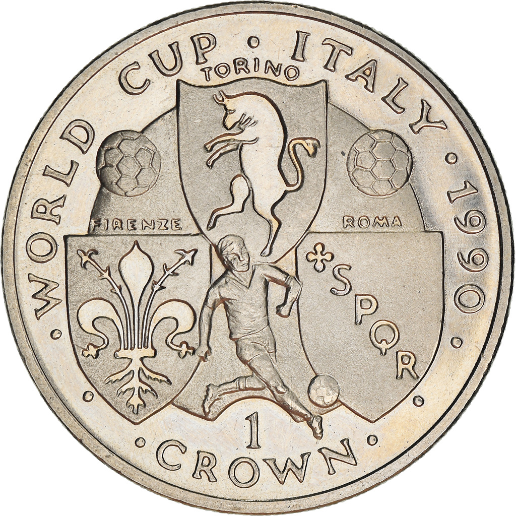 Coin, Isle of Man, World Cup - Italy, Crown, 1990, BE, , Silver