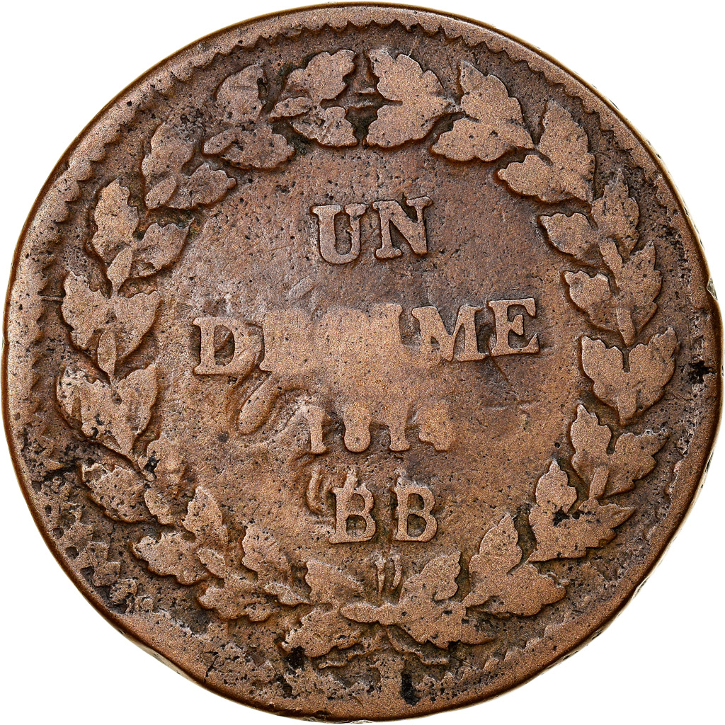 Coin, France, Napoléon I, Decime, 1814, Strasbourg, , Bronze, KM:700