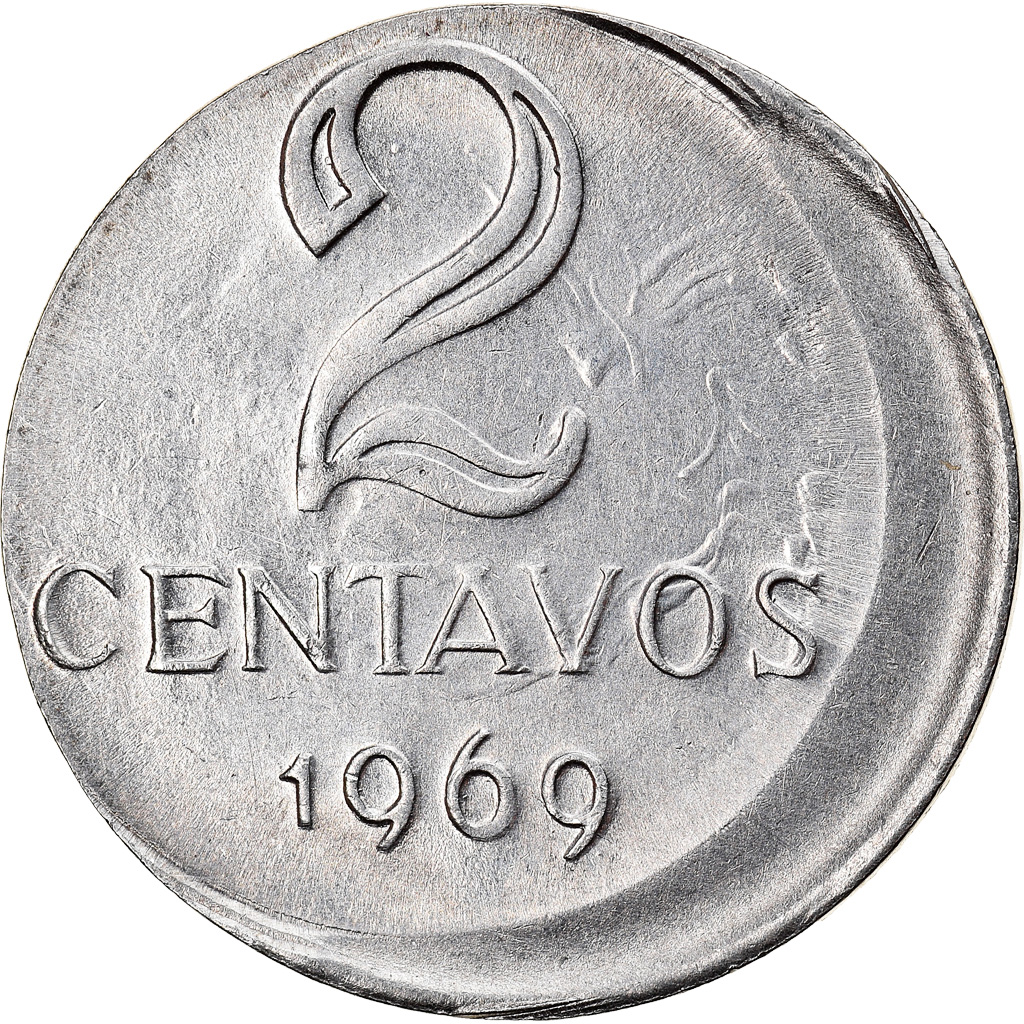Coin, Brazil, 2 Centavos, 1969, error off center strike, , Stainless