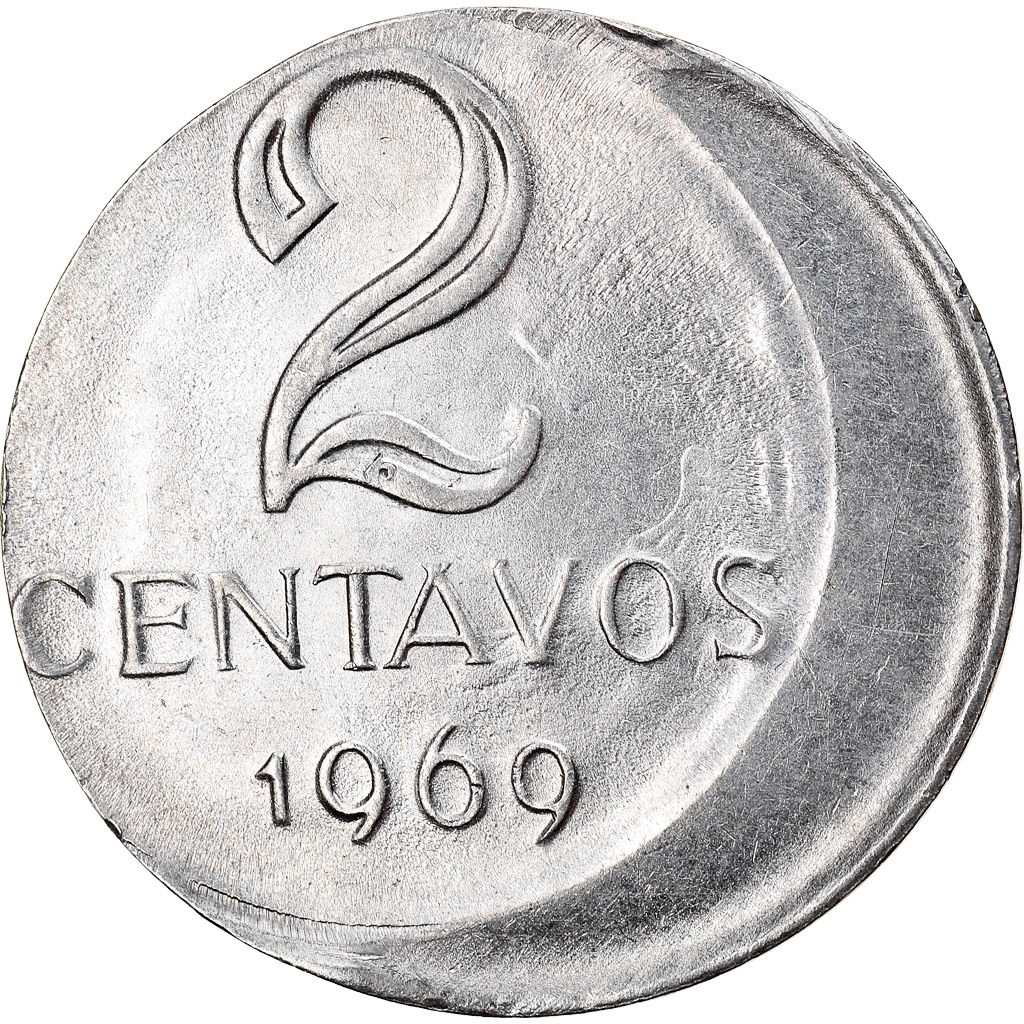 Coin, Brazil, 2 Centavos, 1969, error off center strike, , Stainless