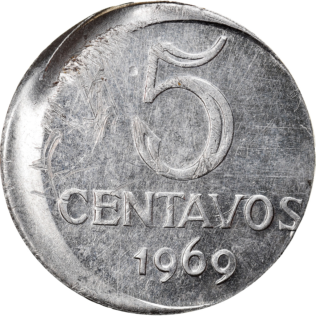 Coin, Brazil, 5 Centavos, 1969, error off center strike, , Stainless