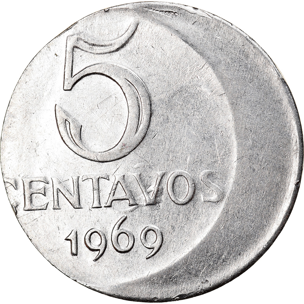 Coin, Brazil, 5 Centavos, 1969, error off center strike, , Stainless