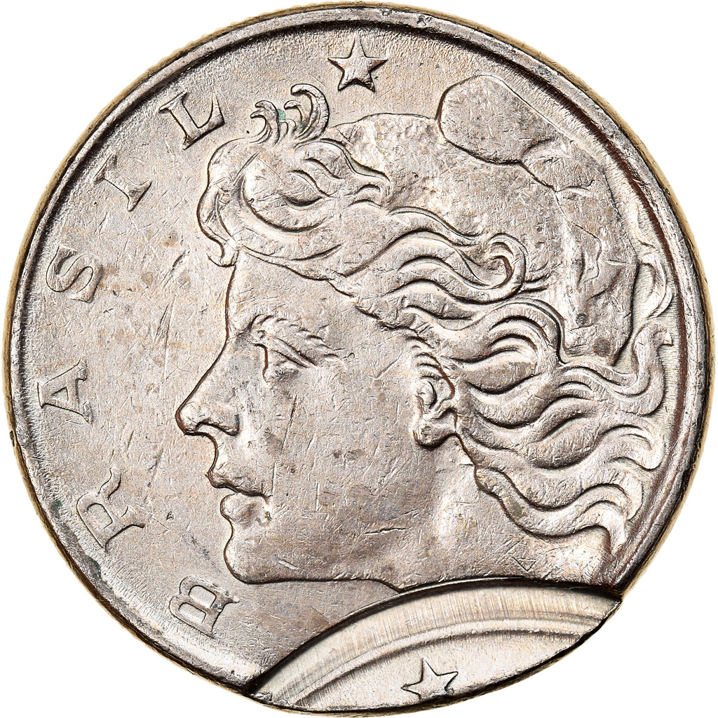 Coin, Brazil, 10 Centavos, 1967, Double struck, , Copper-nickel