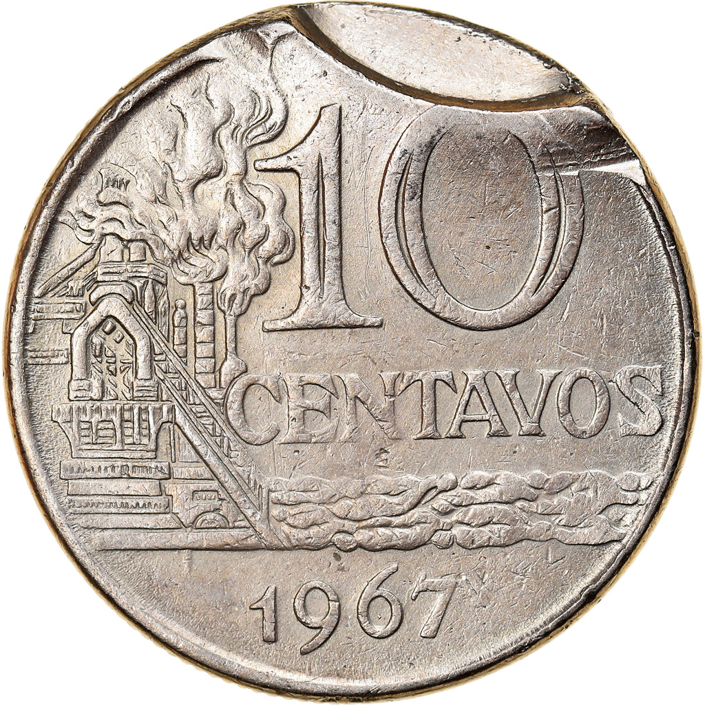 Coin, Brazil, 10 Centavos, 1967, Double struck, , Copper-nickel