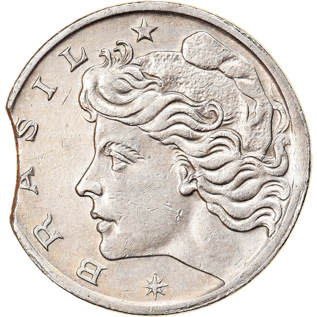 Coin, Brazil, 10 Centavos, 1967, error clipped planchet, 