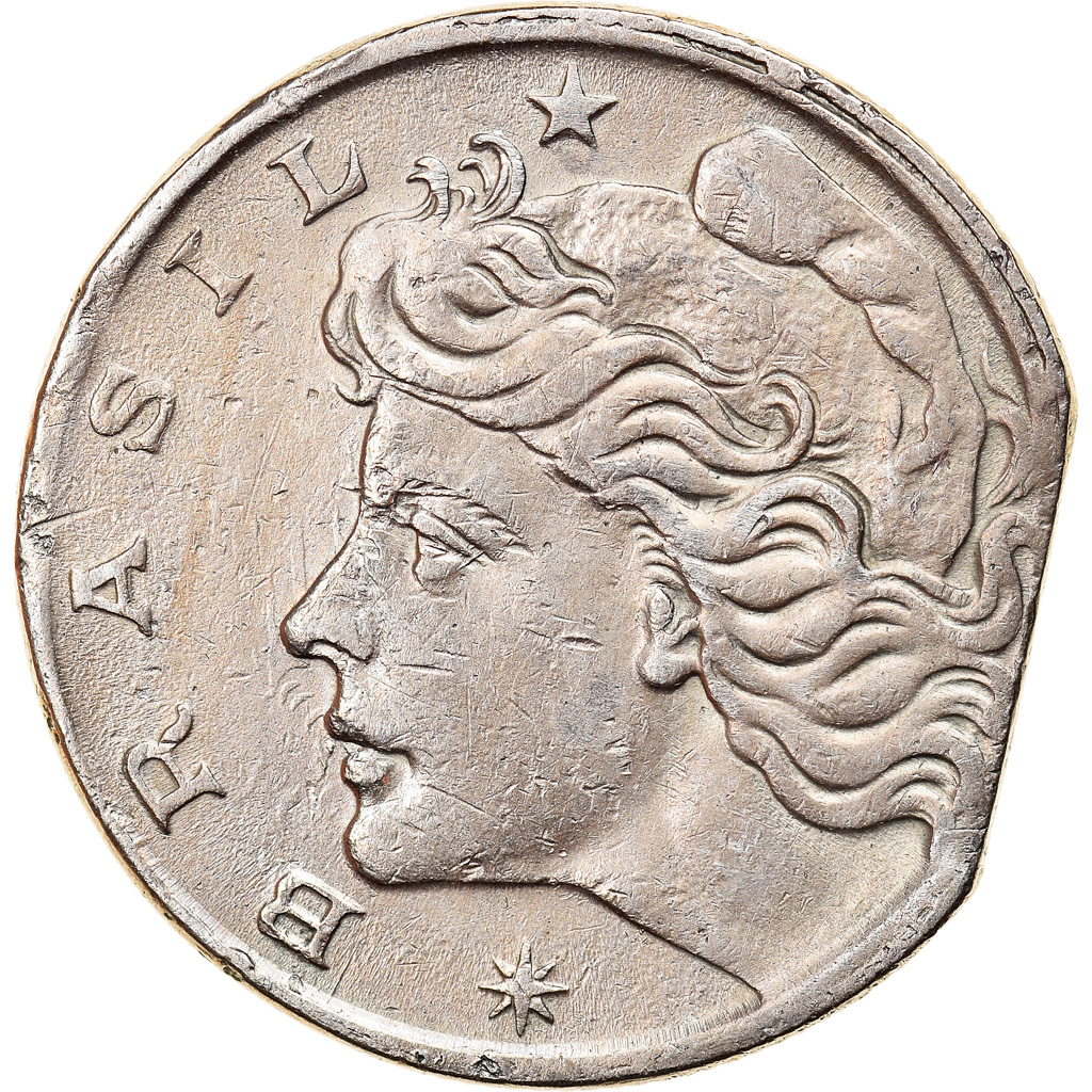 Coin, Brazil, 10 Centavos, 1967, Error straight clip, , Copper-nickel