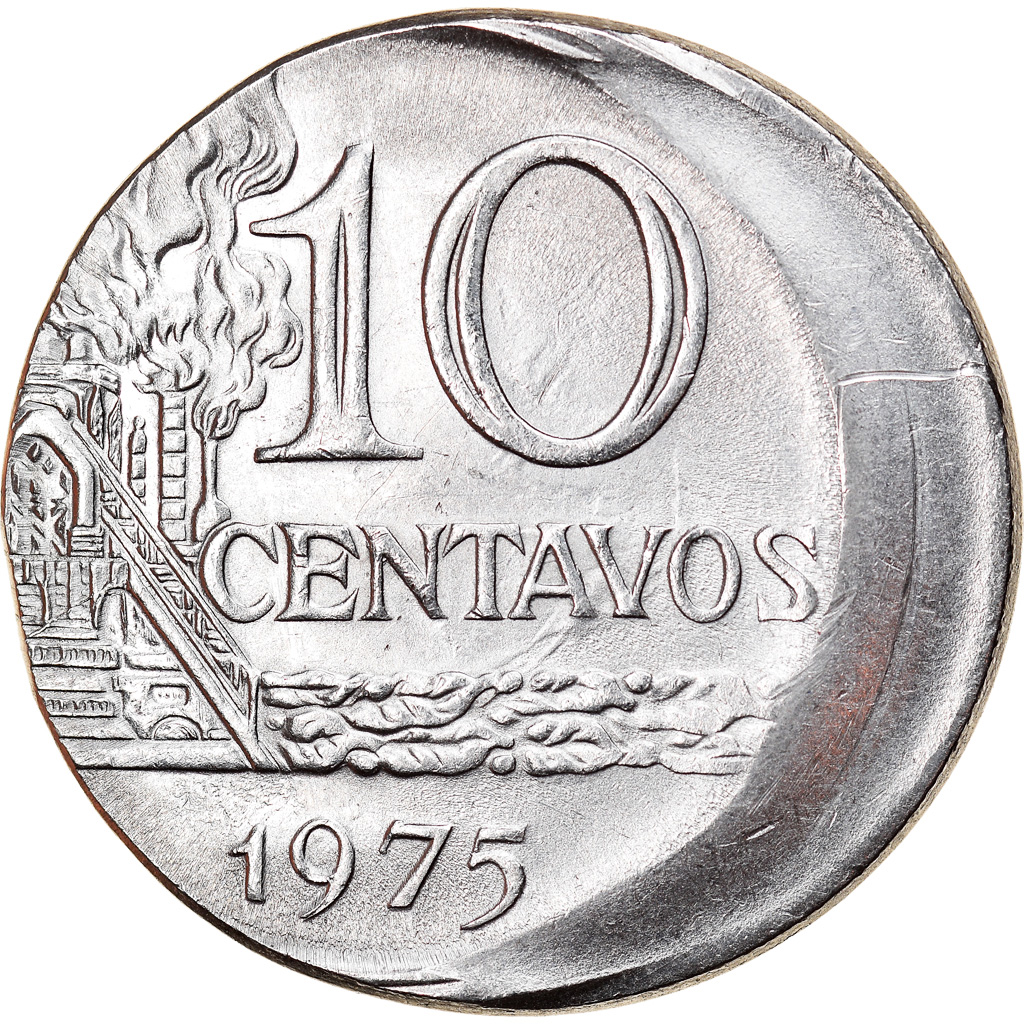 Coin, Brazil, 10 Centavos, 1975, error off center strike, , Stainless