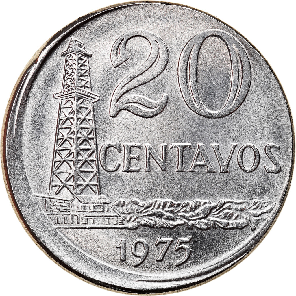 Coin, Brazil, 20 Centavos, 1975, error off center strike, , Stainless