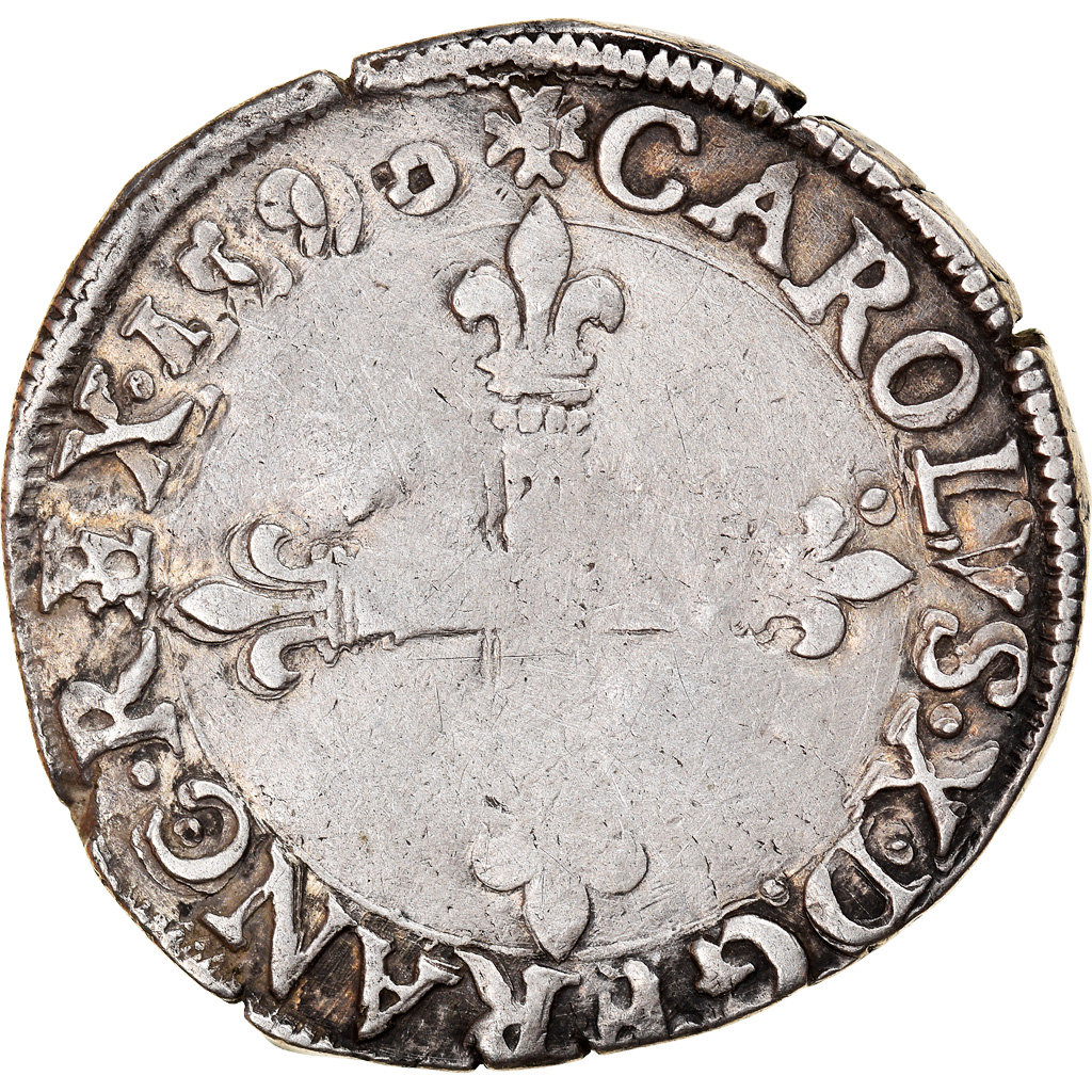 Coin, France, Charles X, 1/4 Ecu, 1590, Nantes, EF(40-45), Silver, Sombart:4670