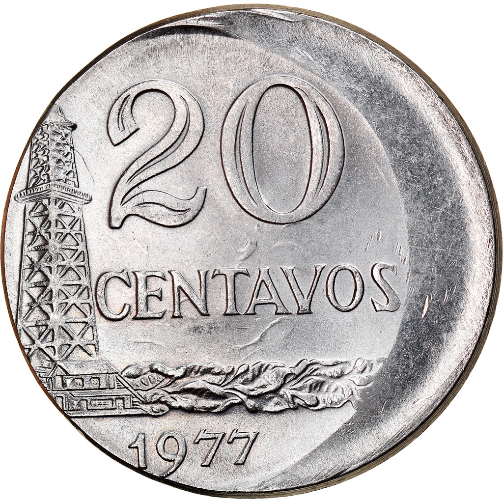 Coin, Brazil, 20 Centavos, 1977, error off center strike, , Stainless
