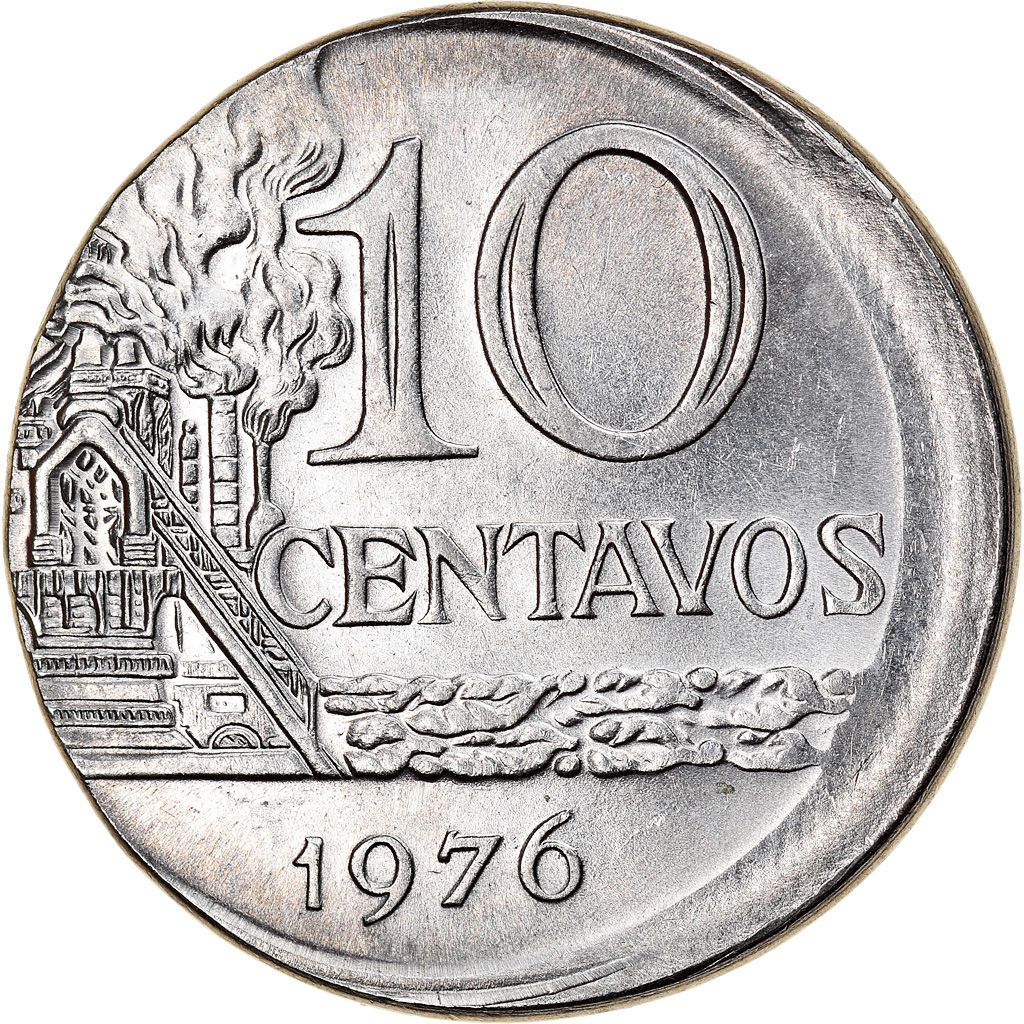 Coin, Brazil, 10 Centavos, 1976, error off center strike, , Stainless