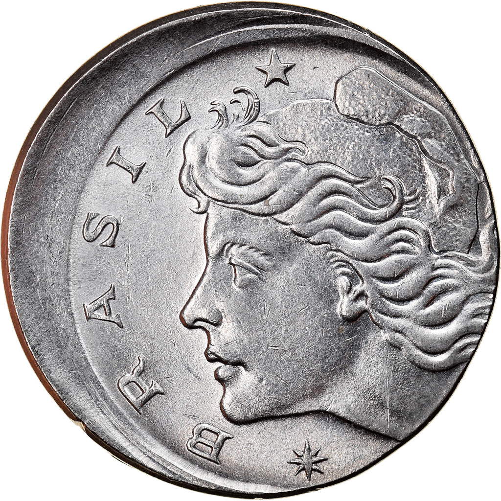 Coin, Brazil, 10 Centavos, 1976, error off center strike, , Stainless