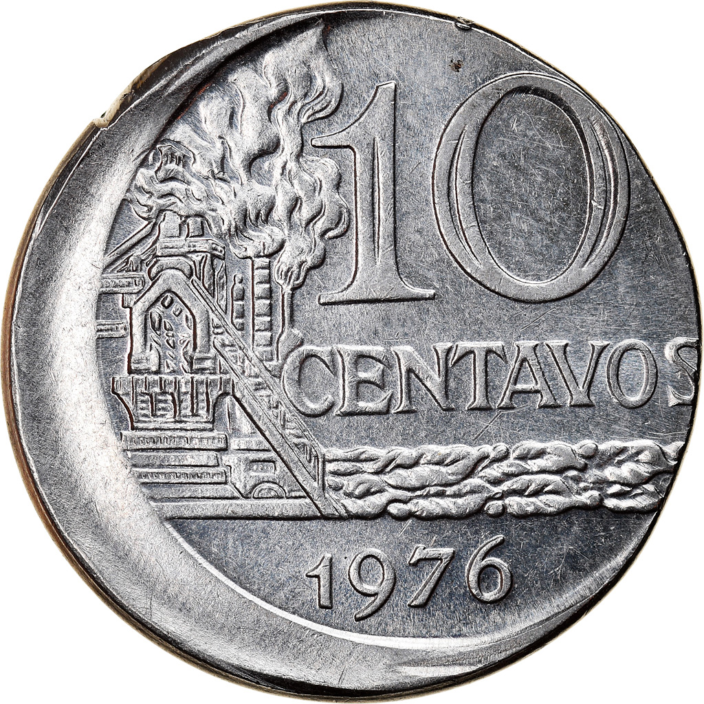 Coin, Brazil, 10 Centavos, 1976, error off center strike, , Stainless