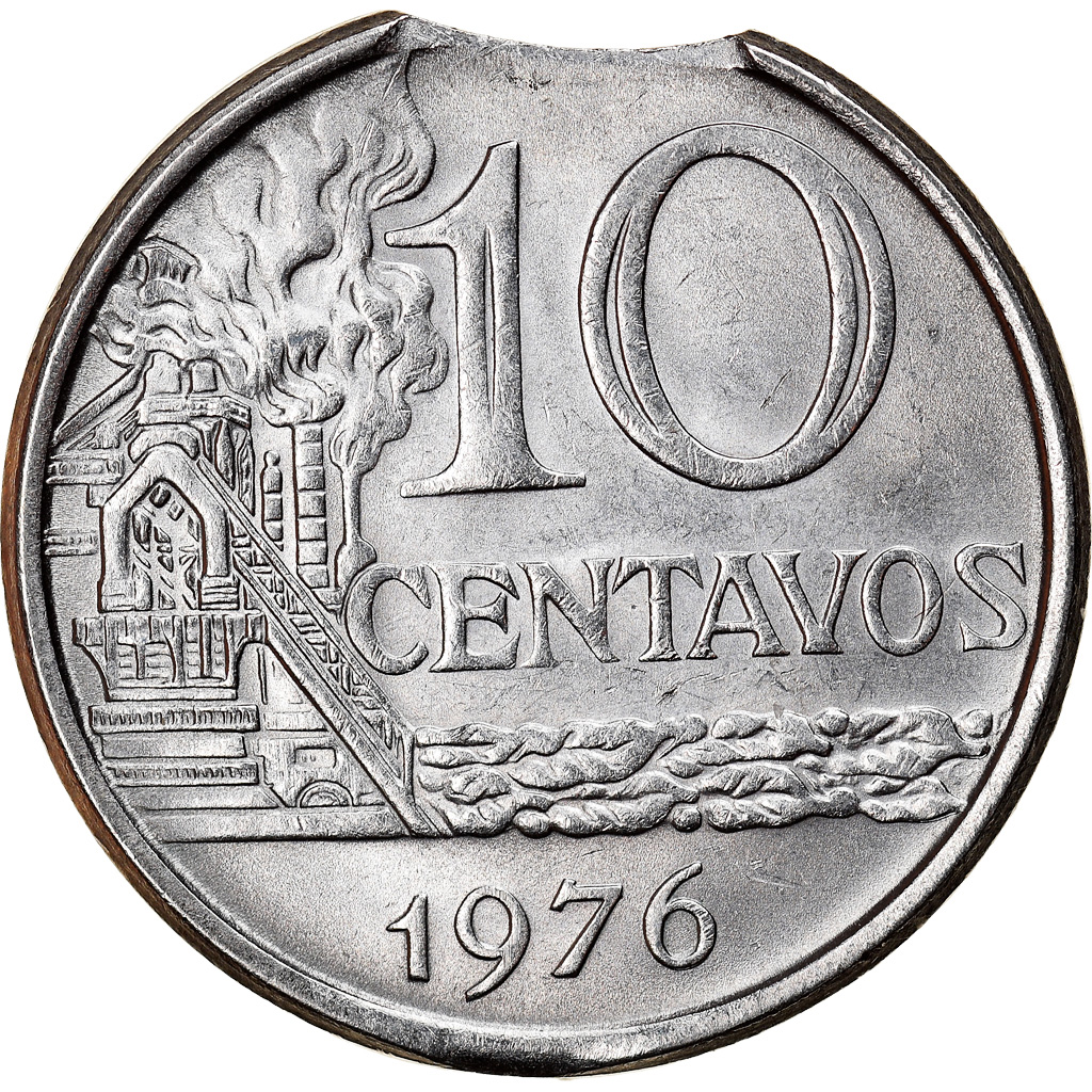 Coin, Brazil, 10 Centavos, 1976, error clipped planchet, , Stainless