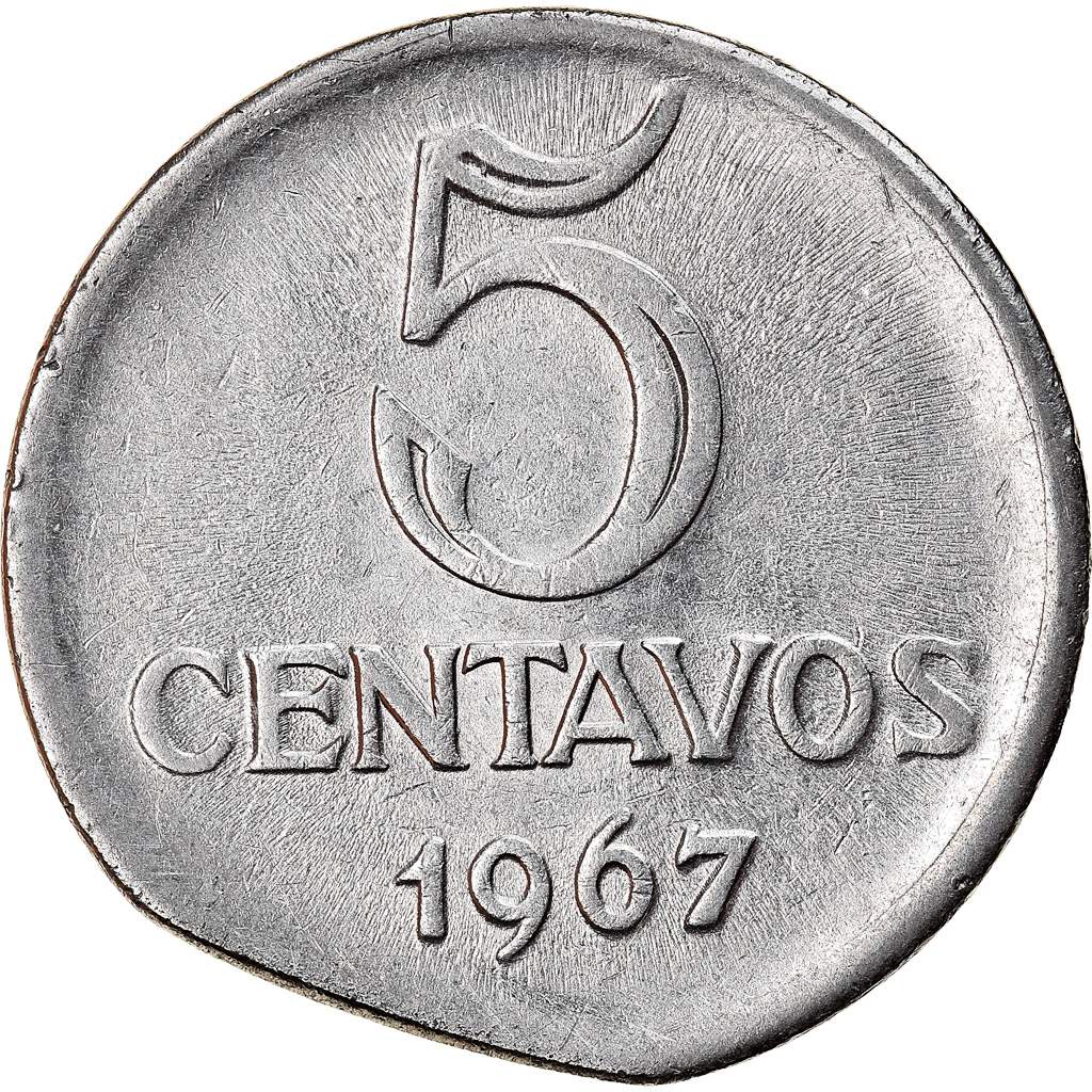 Coin, Brazil, 5 Centavos, 1967, Error straight clip, , Stainless Steel