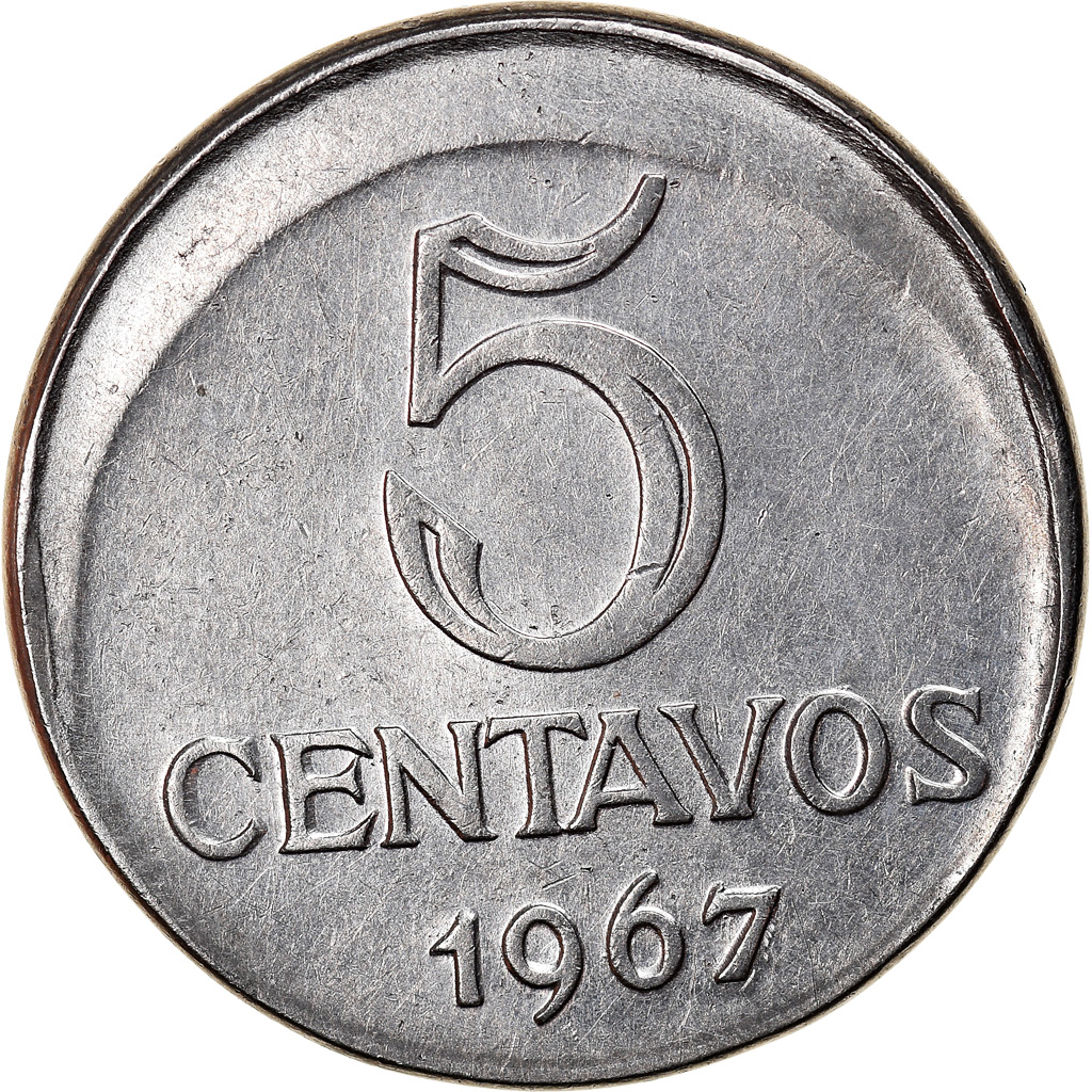Coin, Brazil, 5 Centavos, 1967, error off center strike, , Stainless