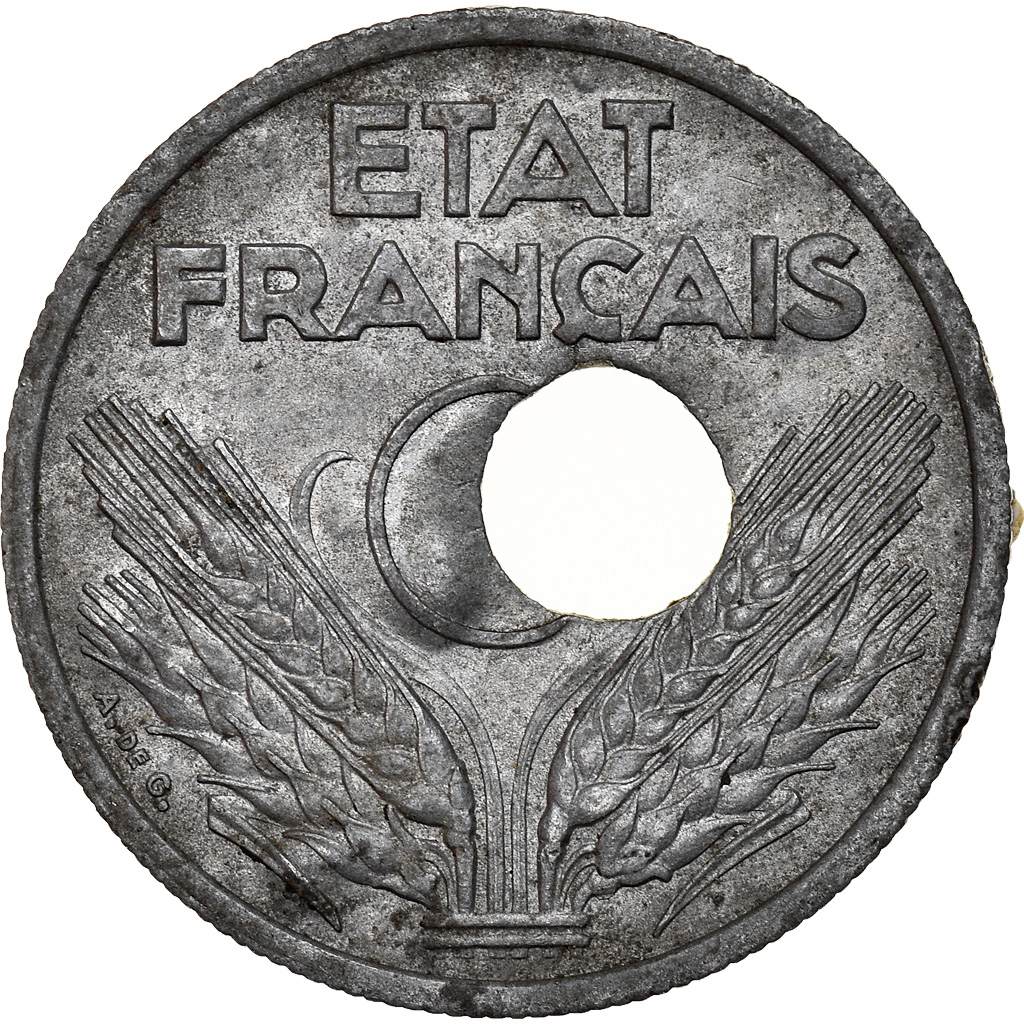 Coin, France, État français, 10 Centimes, 1941, Paris, Trou Décentré
