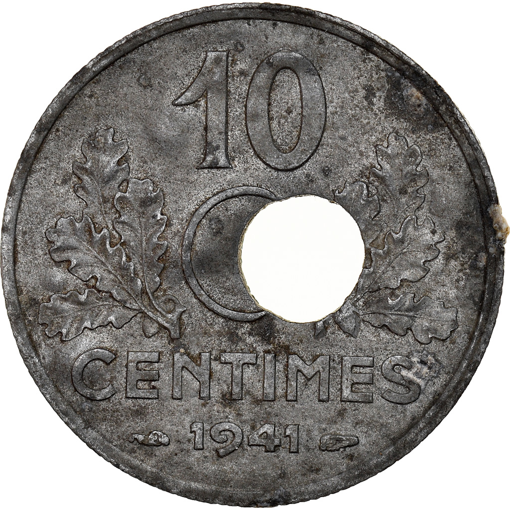 Coin, France, État français, 10 Centimes, 1941, Paris, Trou Décentré