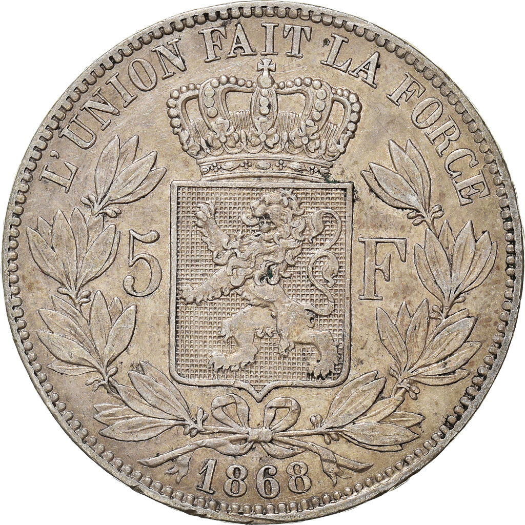 Coin, Belgium, Leopold II, 5 Francs, 5 Frank, 1868, Brussels, , Silver