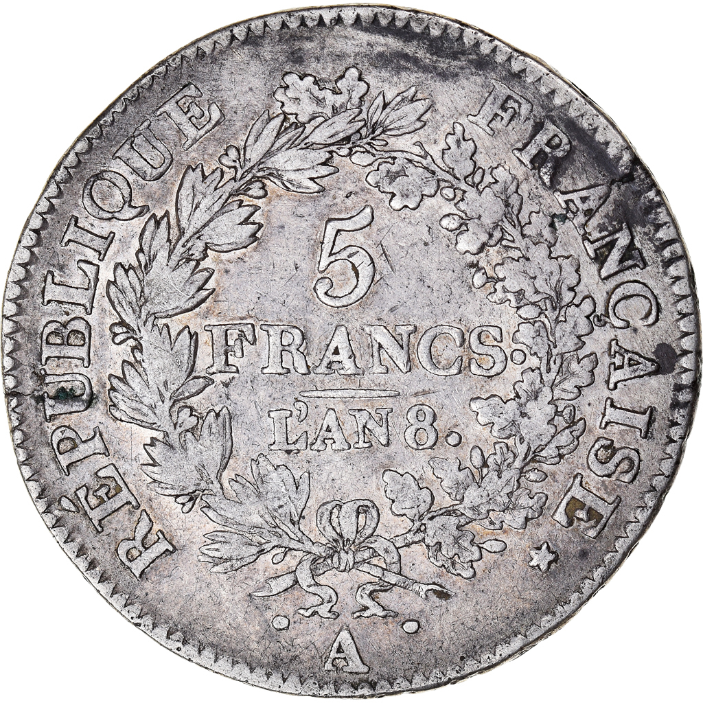 Coin, France, Union et Force, 5 Francs, AN 8, Paris, , Silver
