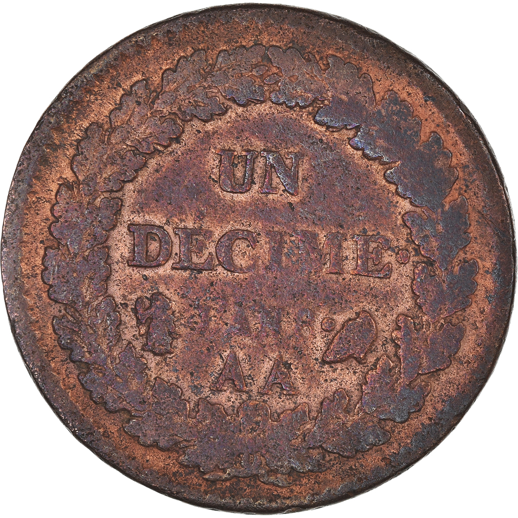 Coin, France, Dupré, Decime, AN 8, Metz, , Bronze, KM:644.2