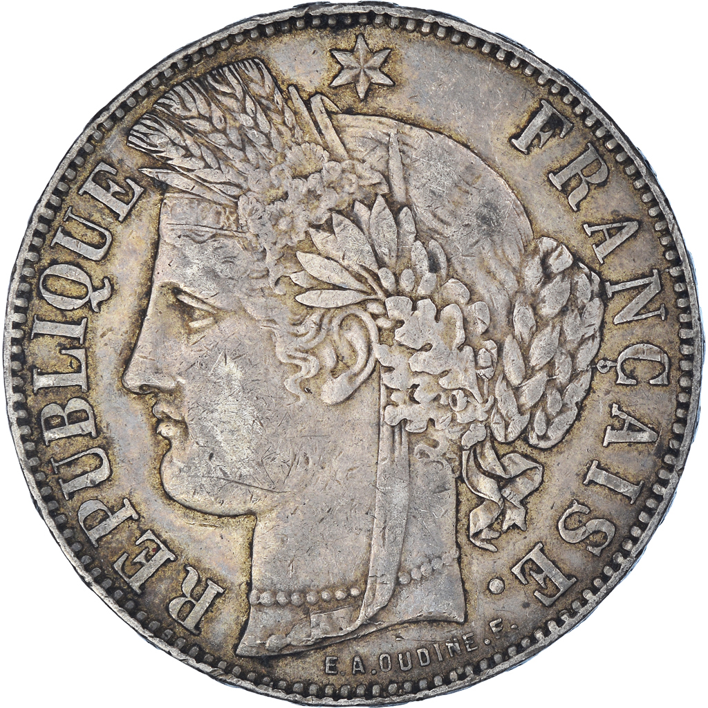 Coin, France, Cérès, 5 Francs, 1871, Bordeaux, , Silver, KM:818.2