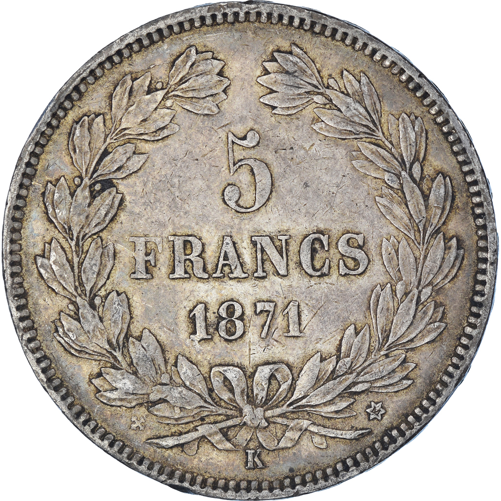 Coin, France, Cérès, 5 Francs, 1871, Bordeaux, , Silver, KM:818.2