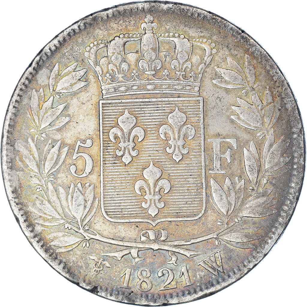 Coin, France, Louis XVIII, 5 Francs, 1821, Lille, EF, Silver, KM:711.13