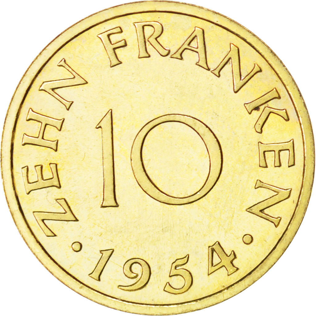 Coin, SAARLAND, 10 Franken, 1954, Paris, , Aluminum-Bronze, KM:E1