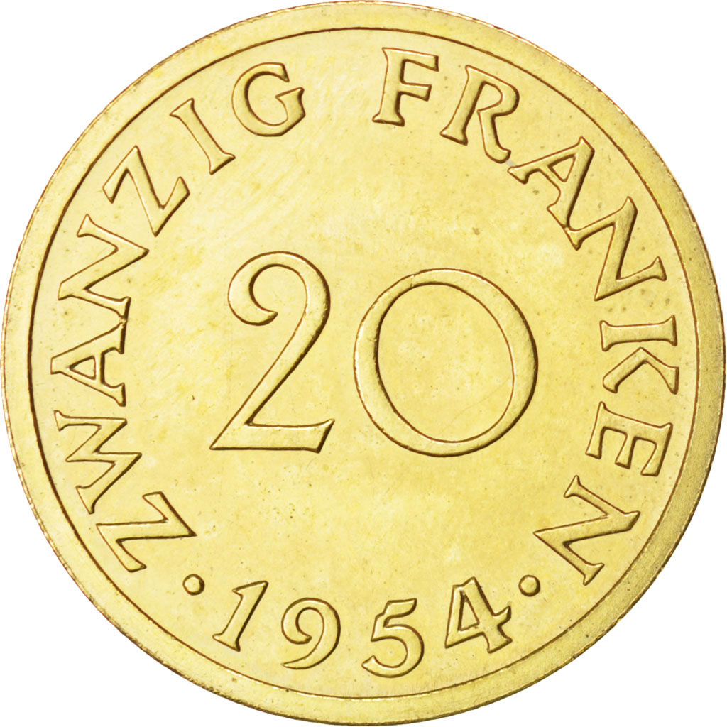 Coin, SAARLAND, 20 Franken, 1954, Paris, , Aluminum-Bronze, KM:E3