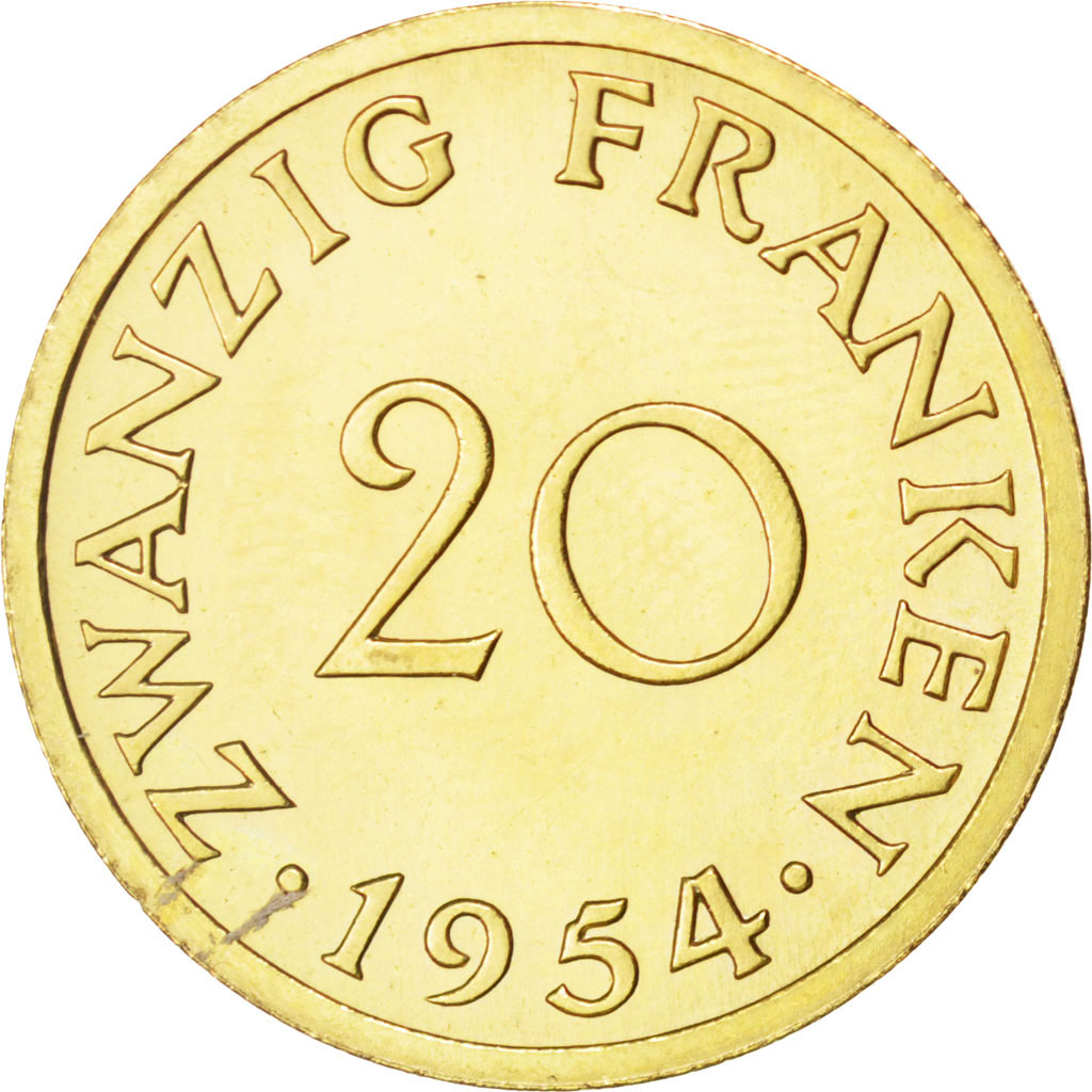 Coin, SAARLAND, 20 Franken, 1954, Paris, , Aluminum-Bronze, KM:E3
