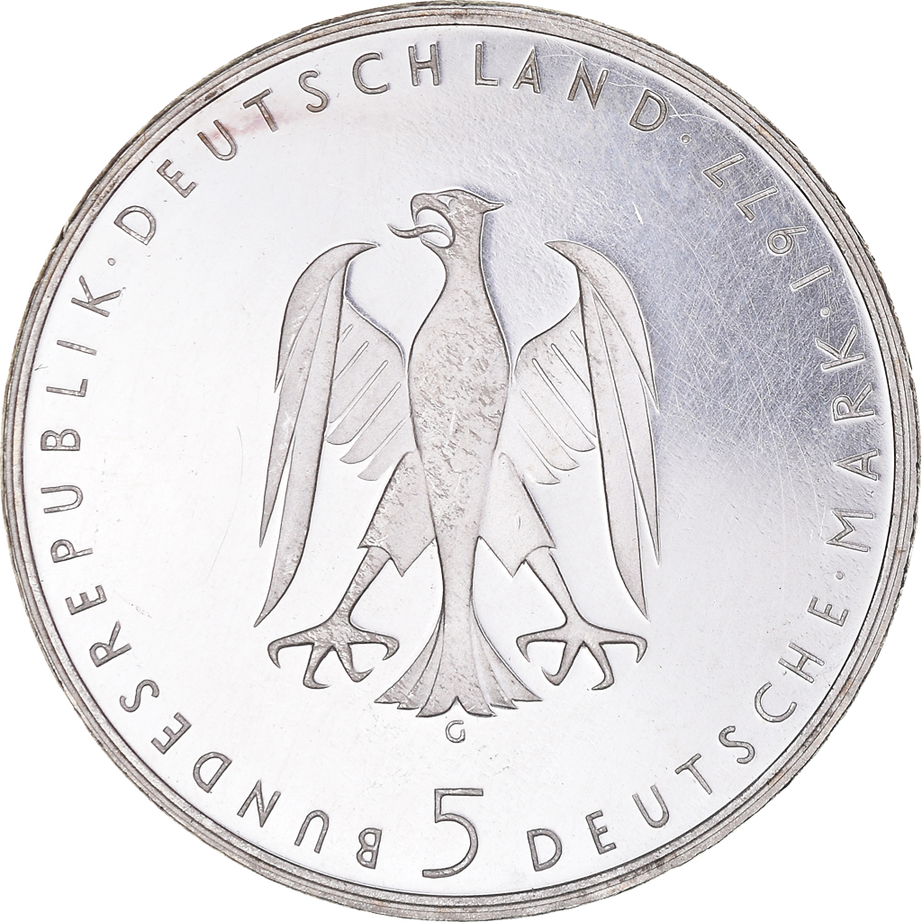 Coin, GERMANY - FEDERAL REPUBLIC, 5 Mark, 1977, Karlsruhe, Germany, 