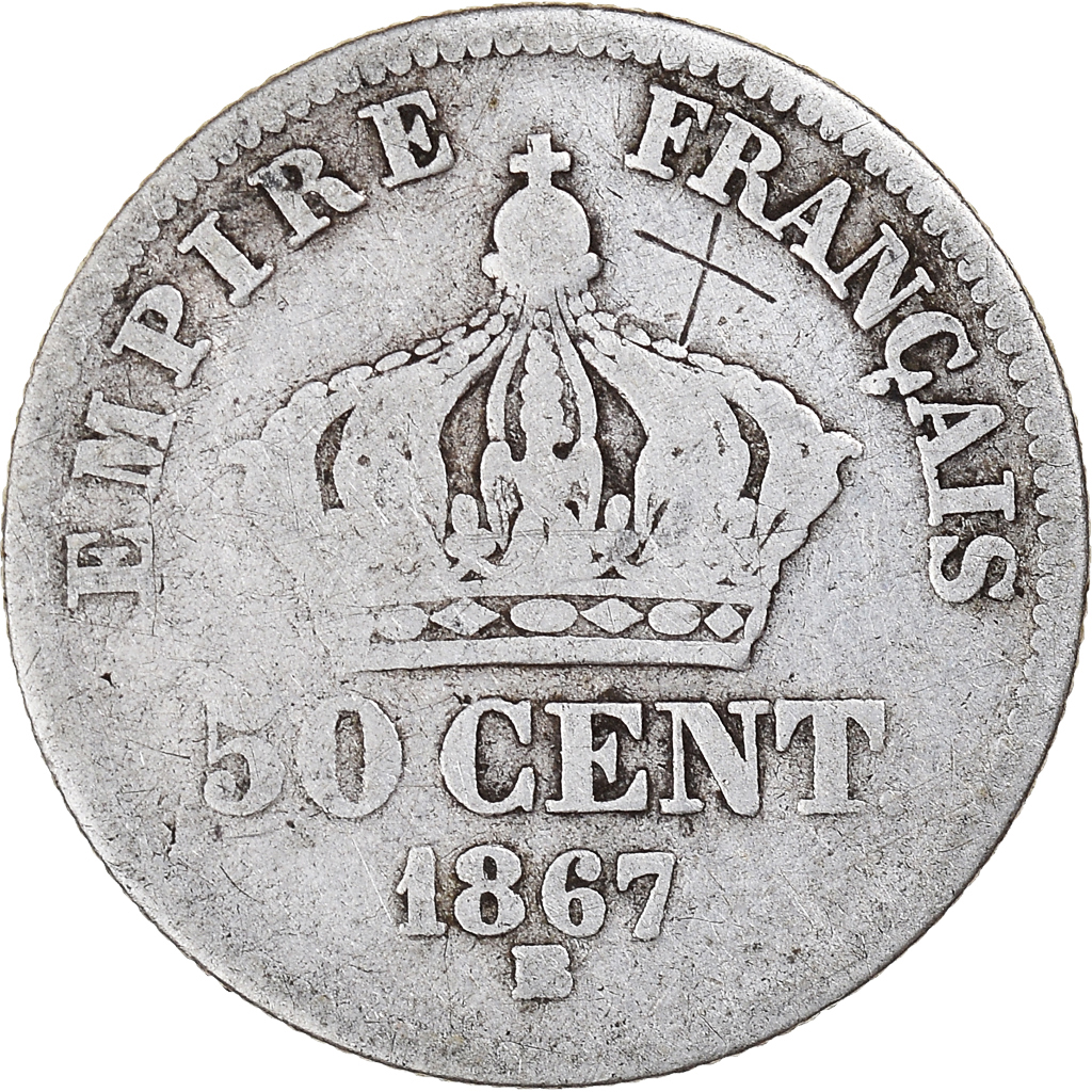 Coin, France, Napoleon III, 50 Centimes, 1867, Strasbourg, , Silver
