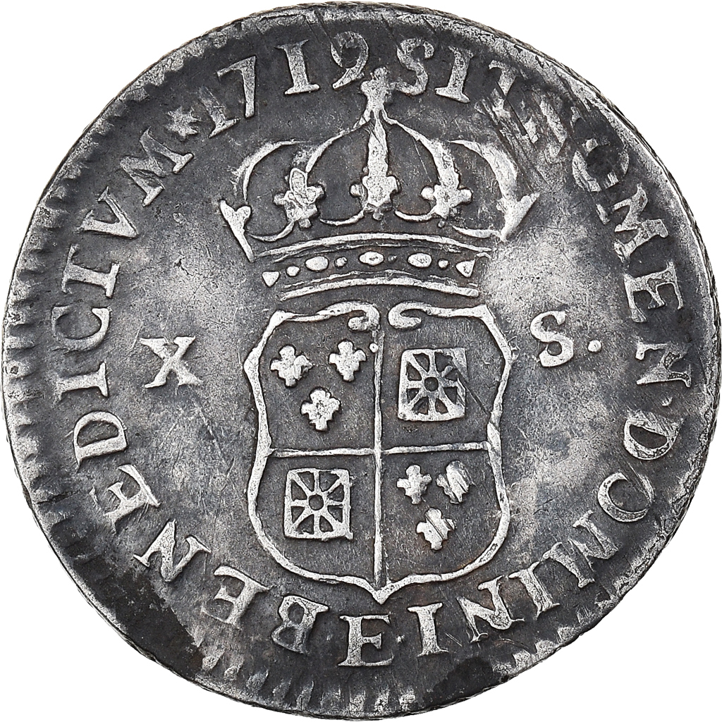 Coin, France, Louis XV, 10 Sols-1/8 Ecu, 1719, Tours, VF, Silver