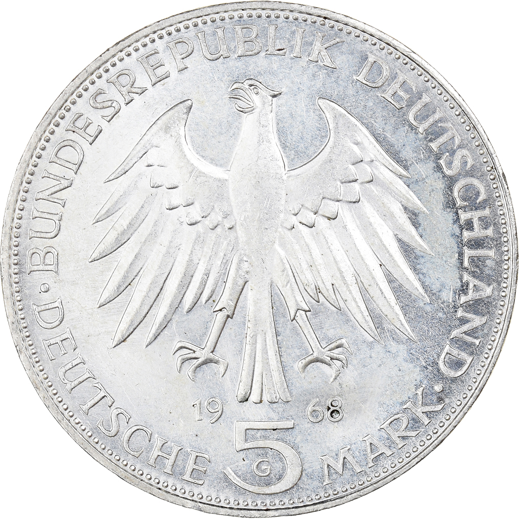 Coin, GERMANY - FEDERAL REPUBLIC, 5 Mark, 1968, Karlsruhe, Germany, 