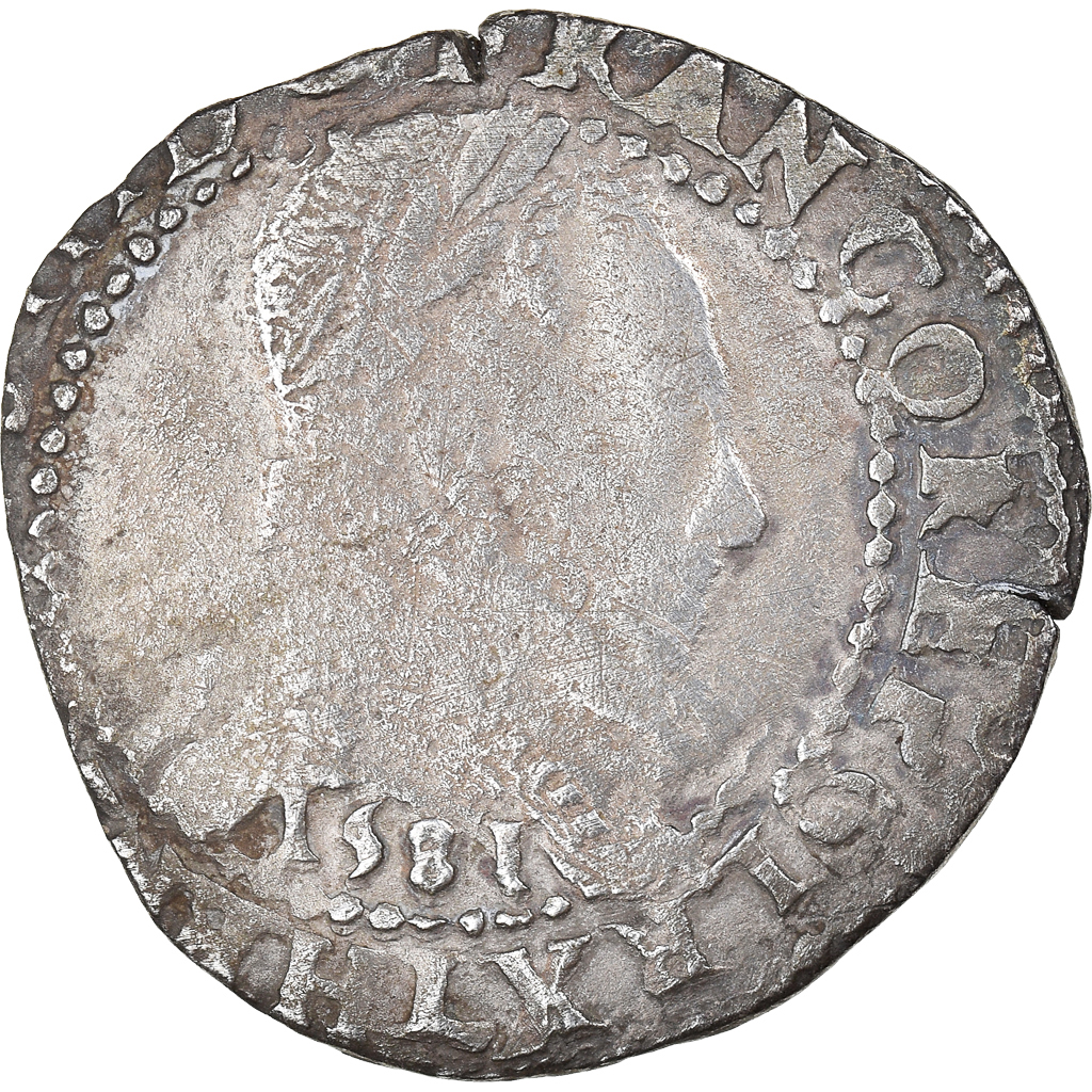 Coin, France, Henri III, Demi Franc, 1581, Bayonne, VF, Silver