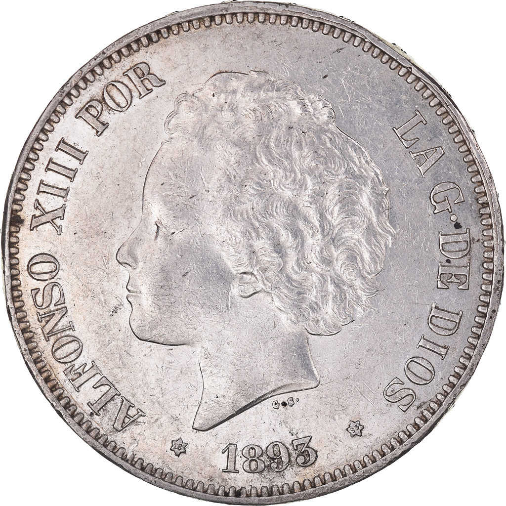 Coin, Spain, Alfonso XIII, 5 Pesetas, 1893, Madrid, AU, Silver, KM:700
