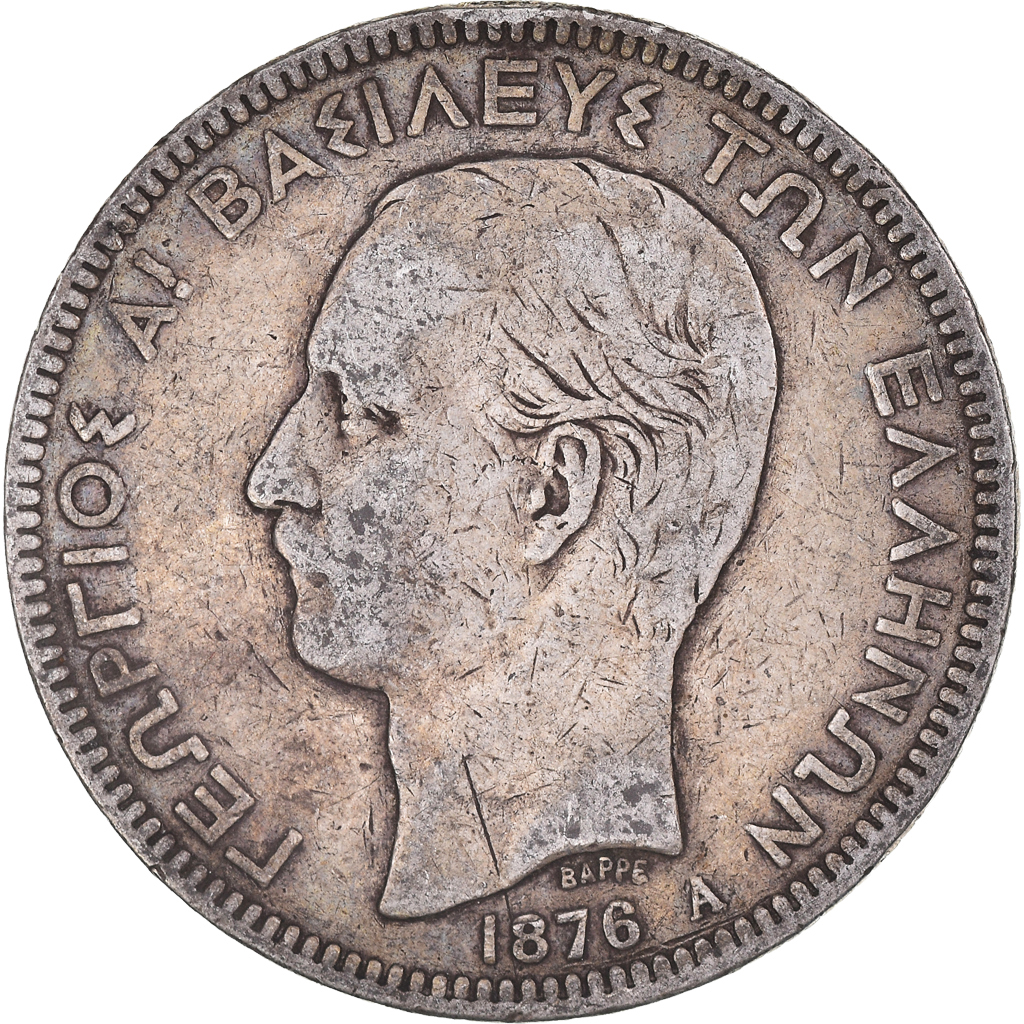 Coin, Greece, George I, 5 Drachmai, 1876, Paris, , Silver, KM:46