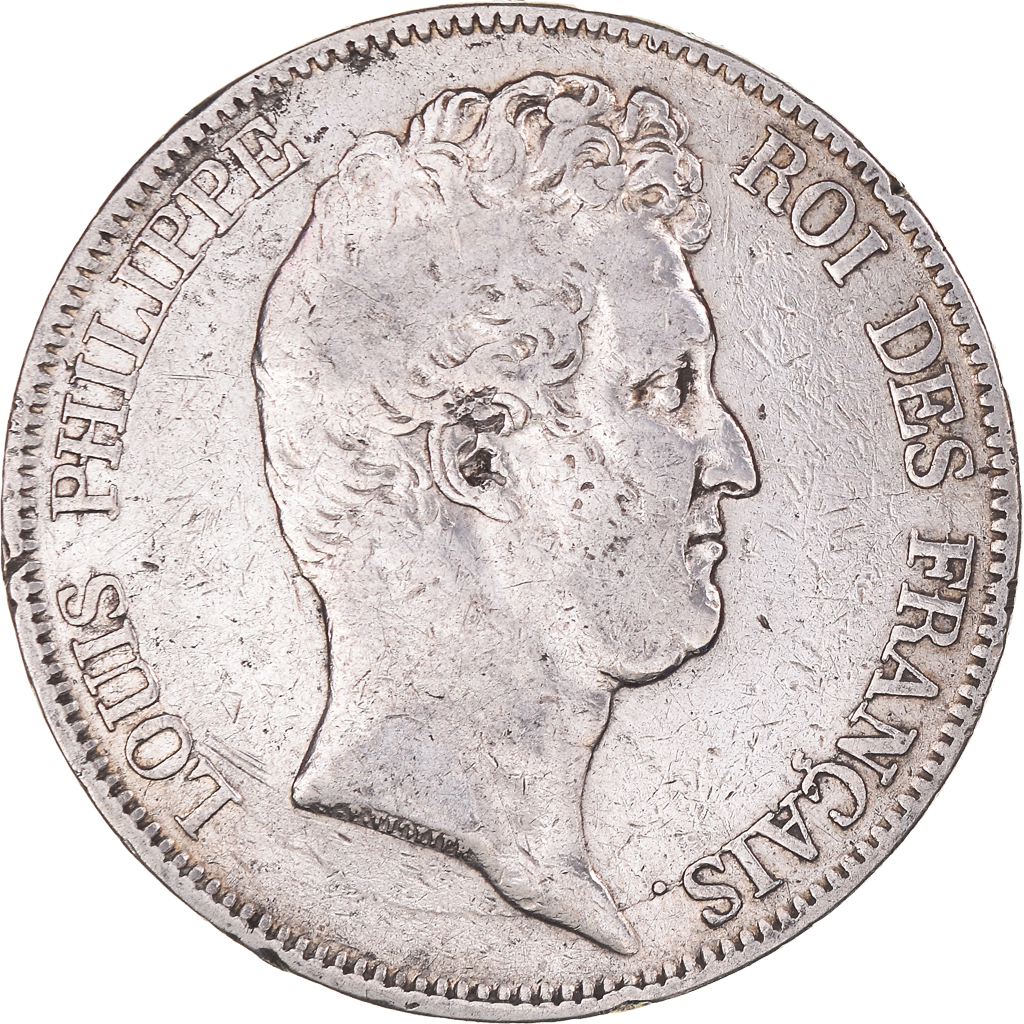 Coin, France, Louis-Philippe, 5 Francs, 1830, Rouen, VF, Silver