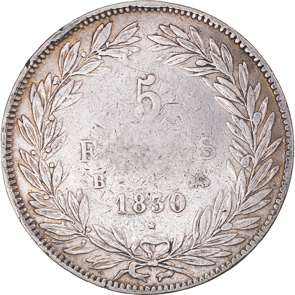 Coin, France, Louis-Philippe, 5 Francs, 1830, Rouen, VF, Silver