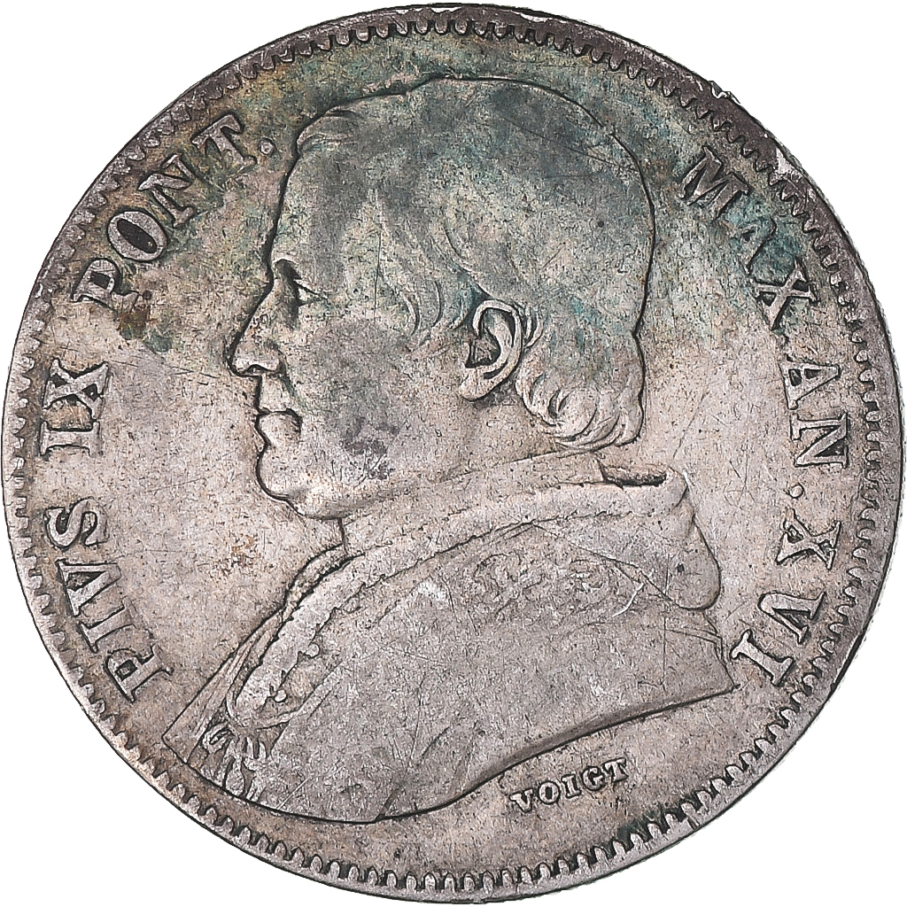 Coin, ITALIAN STATES, PAPAL STATES, Pius IX, 20 Baiocchi, 1861, Roma, 