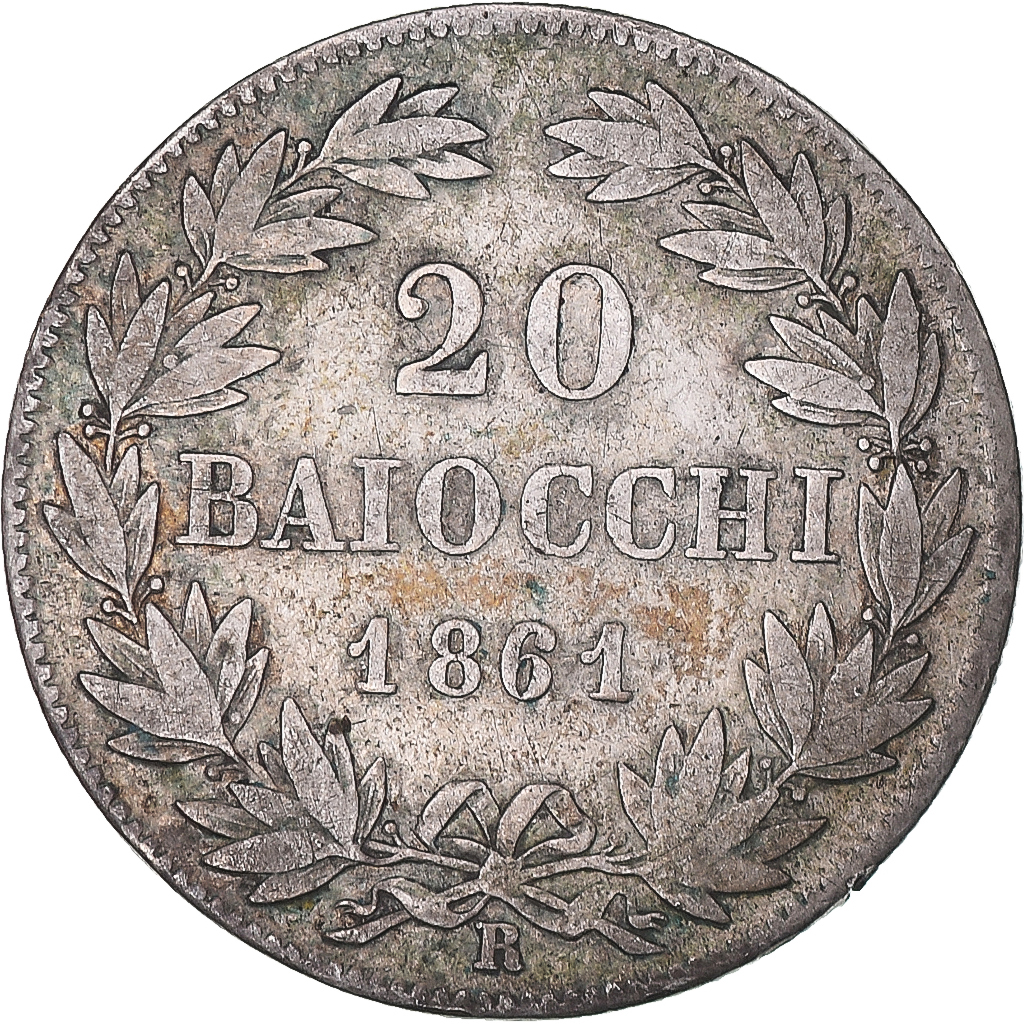 Coin, ITALIAN STATES, PAPAL STATES, Pius IX, 20 Baiocchi, 1861, Roma, 