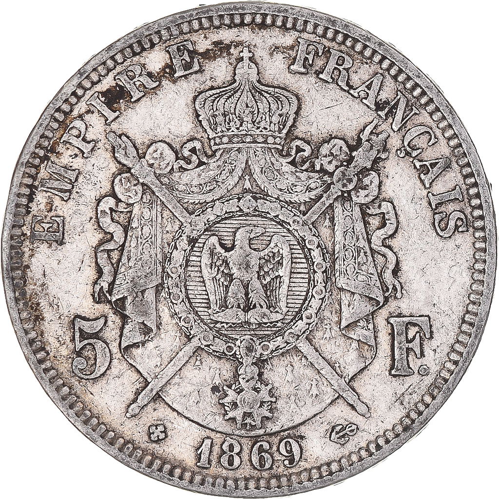 Coin, France, Napoléon III, 5 Francs, 1869, Strasbourg, , Silver