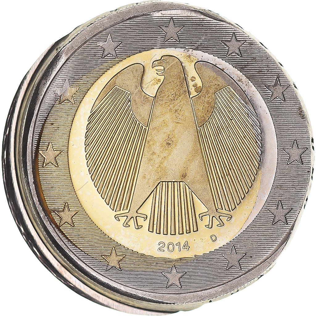 Germany, 2 Euro, 2014, Munich, error off center strike, , Bi-Metallic