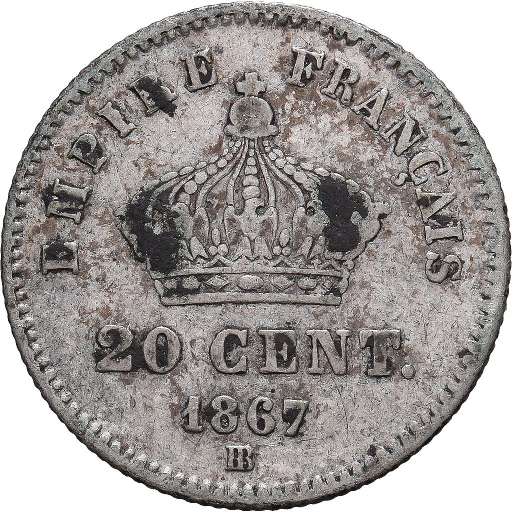 Coin, France, Napoleon III, 20 Centimes, 1867, Strasbourg, , Silver