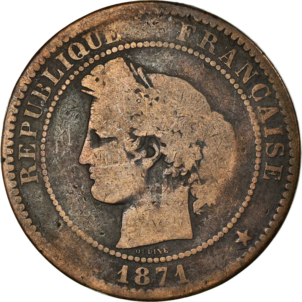 Coin, France, Cérès, 10 Centimes, 1871, Bordeaux, F, Bronze, KM:815.2