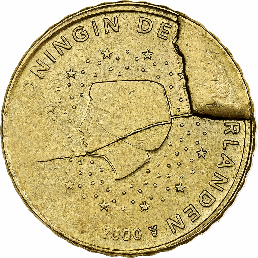 Netherlands, Beatrix, 10 Euro Cent, error cud coin and rotated die, 2000